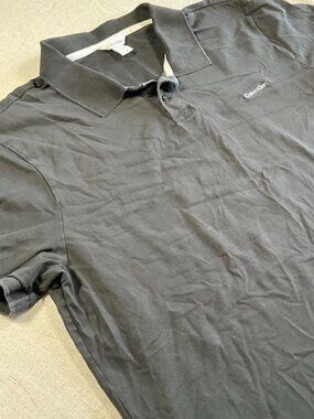 Mens Calvin Klein Short Sleeve Black White Cotton Minimalist Polo (XLarge)